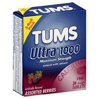 Tums Ultra Strength 1000 Assorted Berries Antacid Calcium Carbonate 36