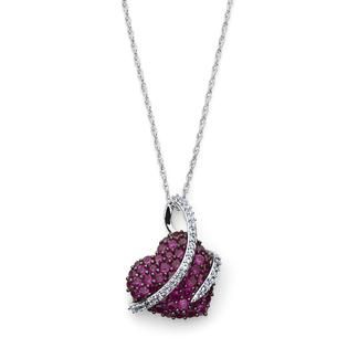 Pretty in Pave™  Lab Created Ruby Sterling Silver Heart Pendant