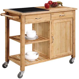 Kitchen Island with Granite Top, Bamboo