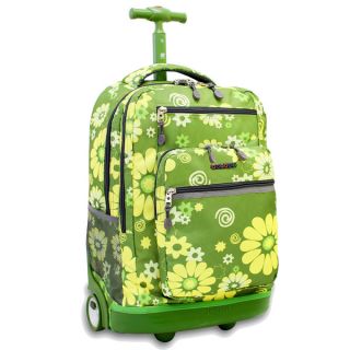 World Khaki Flower Rolling Backpack with Laptop Sleeve  