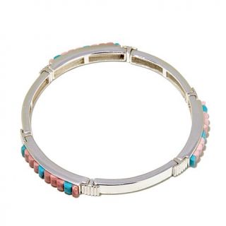 Jay King Turquoise and Pink Opal 7 1/4" Sterling Silver Stretch Bracelet   8045587