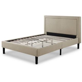 Zinus Upholstered Detailed Platform Bed with Headboard and Wooden Slats