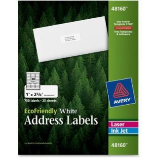 Avery Mailing Label   1" Width X 2.62" Length   Rectangle   30/sheet   Paper   Laser, Inkjet   White (48160)