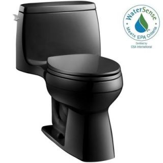 KOHLER Santa Rosa Comfort Height 1 piece 1.28 GPF Single Flush Compact Elongated Toilet with AquaPiston Flush in Black Black K 3810 7