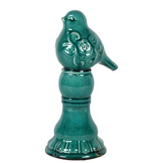 Urban Trends Collection Turquoise Ceramic Bird on Pedestal   14968356