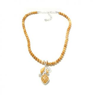 Jay King Yellow Alunite Pendant with 18" Bead Necklace   7874106