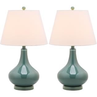 Safavieh  26 Light Blue Glass Metal Table Lamp Hardback Linen Shade