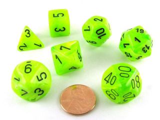 Polyhedral 7 Die Vortex Chessex Dice Set   Bright Green with Black Numbers