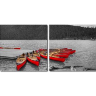 Crimson Canoes Mounted Photography Print Diptych