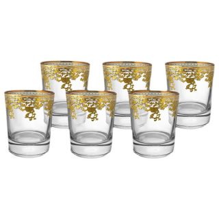 Double Old Fashioned Glasses with 14k Gold Pattern Rim Accent (Set of