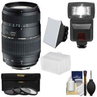 Tamron 70 300mm f/4 5.6 Di LD Macro 12 Zoom Lens (BIM) with 3 Filters + Flash & 2 Diffusers + Kit for Nikon D3200, D3300, D5200, D5300, D7000, D7100, D610, D800, D810, D4s DSLR Cameras