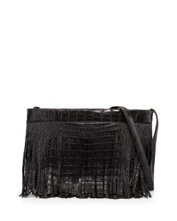 Nancy Gonzalez Crocodile Fringe Crossbody Clutch Bag, Black