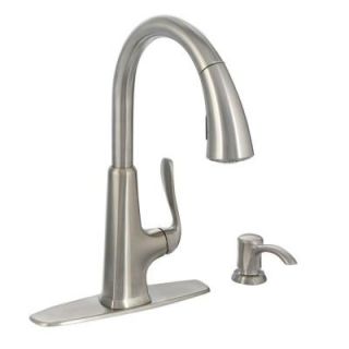 Pfister Pasadena Single Handle Pull Down Sprayer Kitchen Faucet with Soap Dispenser in Stainless Steel F 529 7PDS