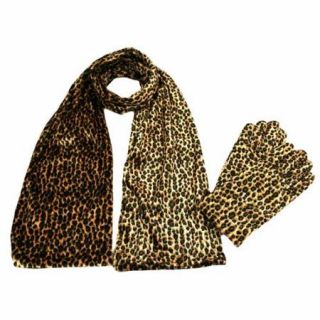 Luxury Divas Brown Leopard Spot Velvet Scarf & Glove Set