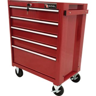 Excel 5-Drawer Rolling Metal Tool Chest — 26in.W, 600-Lb. Capacity, Model# TB2090BBS-B-Red  Tool Chests