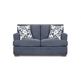 Simmons Upholstery dusty dark blue chicklet transitional loveseat