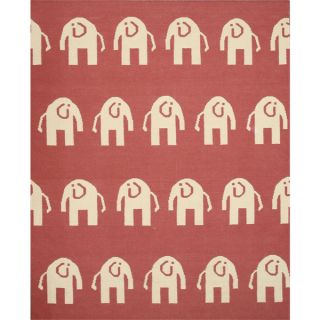EORC Hand Woven Wool Pink Elephant Dhurrie Rug (89 x 119)   17218344