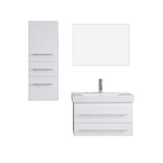Virtu USA Antonio 29.2 in. W x 18.3 in. D x 16.54 in. H White Vanity With Ceramic Vanity Top With White Square Basin and Mirror UM 3081 C WH