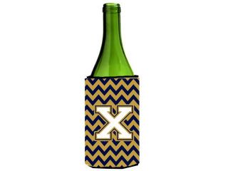 Letter X Chevron Navy Blue and Gold Wine Bottle Beverage Insulator Hugger CJ1057 XLITERK