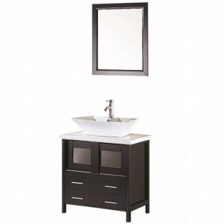 Design Element Elite 30 in. Vanity in Espresso with Marble Vanity Top in Carrera White and Mirror DISCONTINUED DEC020
