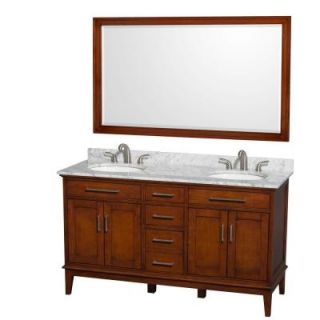 Wyndham Collection Hatton 60 in. Vanity in Light Chestnut with Marble Vanity Top in Carrara White, Sink and 56 in. Mirror WCV161660DCLCMUNRM56
