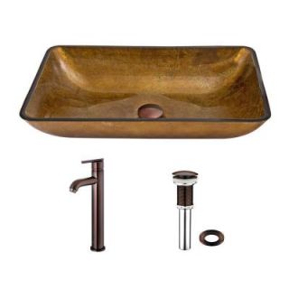 Vigo Rectangular Glass Vessel Sink in Copper and Seville Faucet Set in Oil Rubbed Bronze VGT357