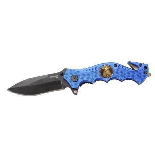 Defender Blue 7.5 inch Heavy duty Folding Knife with Police Plate (S/A
