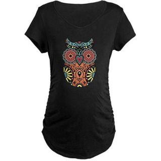  Sugar Skull Owl Color Maternity Dark T Shirt