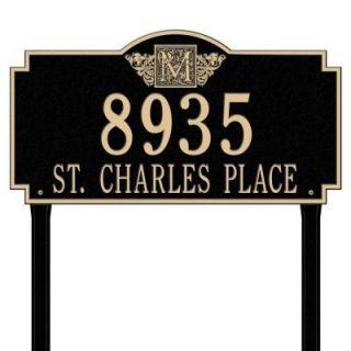 Whitehall Products Monogram Estate Lawn Rectangular Black/Gold 2 Line Address Plaque 5104BG