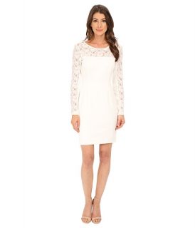Jessica Simpson Scuba Dress with Lace Long Sleeves Ivory