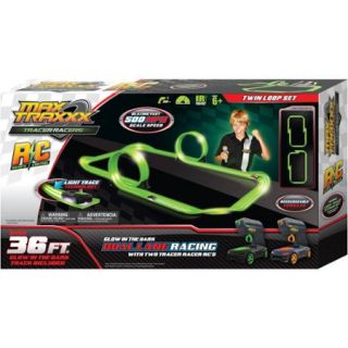 Max Traxxx Tracer Racer Glow in the Dark R/C Dual Loop Set, 36' Track