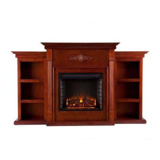 Southern Enterprises Jackson 70.25 in. Freestanding Media Electric Fireplace with Bookcases in Classic Mahogany HD9151