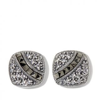 Gray Marcasite and Pavé Set CZ Swirl Square Sterling Silver Stud Earring   7609609