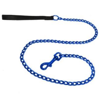 Platinum Pets 2 mm No Bite Coated Steel Dog Leash with Black Leather Handle in Blue LL2MMBLU
