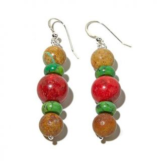 Jay King Turquoise and Red Coral Bead Drop Sterling Silver Earrings   7817434