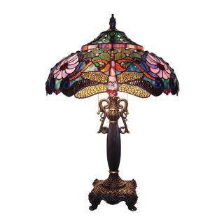 Chloe Lighting Dragonfly 27 in Golden/Black Tiffany Style Indoor Table Lamp with Glass Shade