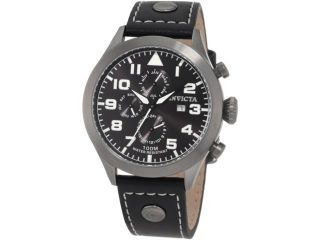 Invicta Swiss ChronoGraph Black Dial Gunmetal Case Leather Strap Date Watch 0353