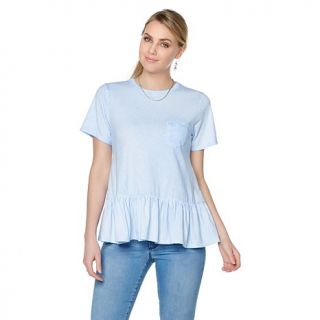 DG2 by Diane Gilman Acid Washed Peplum Top with Pocket   8018422