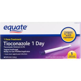 Equate Tioconazole 1Day Treatment 0.16Oz Equate Tioconazole Ointment 6.5%/Vaginal Antifungal/T Dose Treatment Tioconazole 1 Day 1