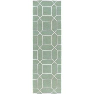 2.5' x 8' Innocuous Octagons Sage Green and White Outside Safe Area Throw Rug Runner