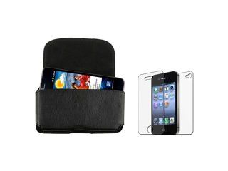 Insten Sky Blue Magnetic Flap Leather Case with 2 Pack Front & Back Anti Glare Screen Cover for iPhone 4 / 4S 1666540