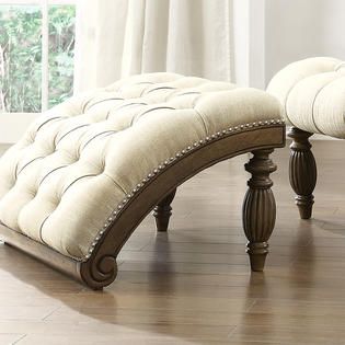 Oxford Creek  Victorian Beige Linen Button Tufted Curved Chaise Lounge