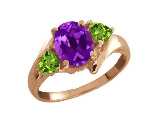 1.62 Ct Oval Purple Amethyst and Peridot Gold Plated Sterling Silver Ring