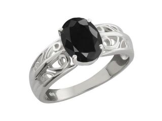 1.66 Ct Oval Black Sapphire Sterling Silver Ring