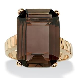 PalmBeach Jewelry 10.75 TCW Emerald Cut Smoky Quartz Ring in 14k Gold