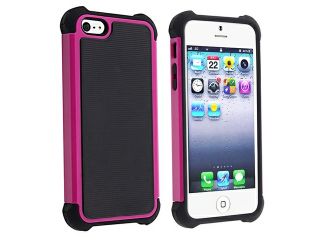 Insten Black Skin/Black Hard Hybrid Armor Case + In ear (w/on off) Stereo Headsets Compatible with Apple iPhone 5
