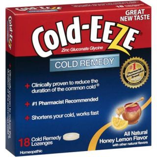 Cold Eeze Cold Remedy All Natural Honey Lemon Flavor Lozenges, 18ct