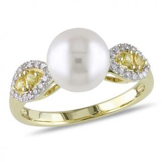 10K Yellow Gold 8.5 9mm Cultured Freshwater Pearl, Yellow Sapphire and Diamond    7665395
