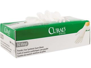 Curad CUR8235 3G Synthetic Vinyl Powder Free Exam Gloves, Medium, 100/Box