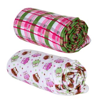 Trend Lab Pink Plaid and Owl Print Flannel Swaddle Blankets (Pack of 2